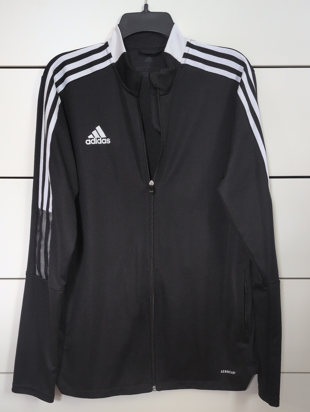Men's Adidas Black Full-Zip Performance Track Jacket with White Stripes